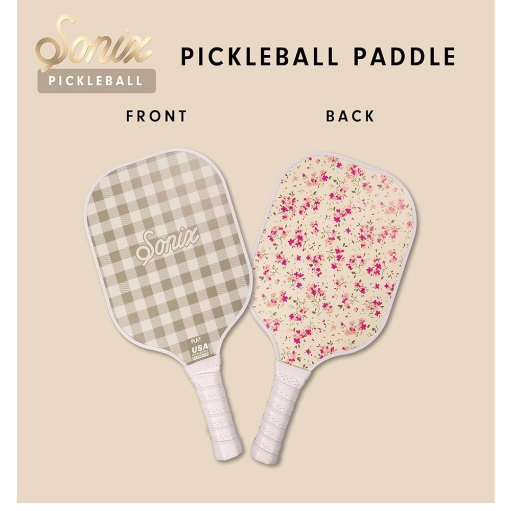 Sonix Pickleball Paddle - Checkered Beige and Floral Pink